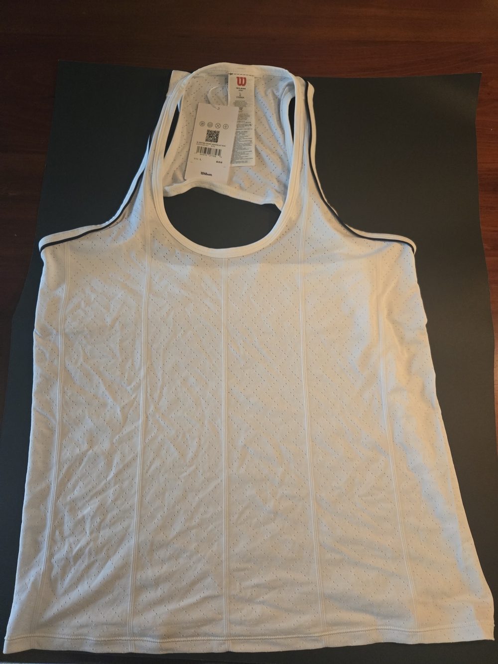 NWT Wilson Center Court Pointelle Women’s White Tank with Black Piping Size L